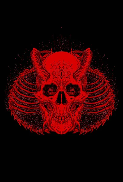 Черепний Ріг Ілюстрацією Скелета Тіла Черепа — стоковий вектор