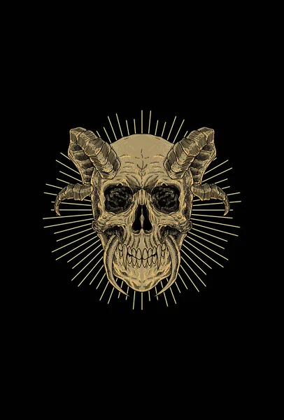 Crâne Avec Corne Illustration Légère — Image vectorielle