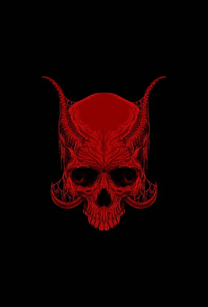 Crâne Rouge Avec Illustration Corne — Image vectorielle