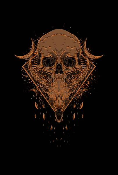 Skull Goat Skull Leaves Vector Illustration — Stock Vector