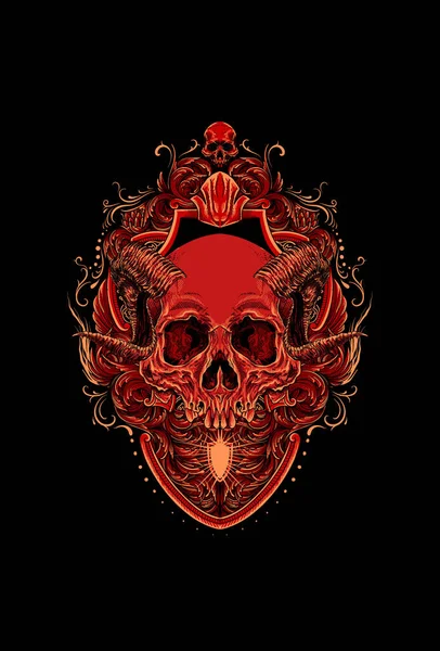 Cráneo Con Cuerno Ornamento Vector Ilustración — Vector de stock