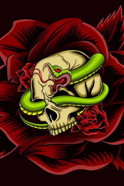 Crâne Avec Illustration Vectorielle Serpent — Image vectorielle