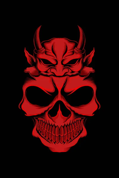 Ilustración Vectorial Cráneo Rojo Damon — Vector de stock