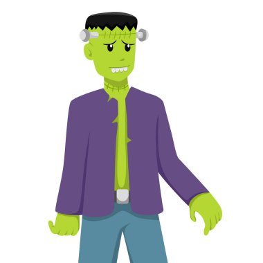Halloween Frankenstein Costume Design Flat Illustration clipart