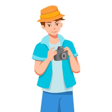 Kamera Karakteri İllüstrasyonlu Gezgin Adam