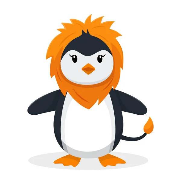 Pinguim Bonito Com Traje Leão Ilustração Personagem Design — Vetor de Stock