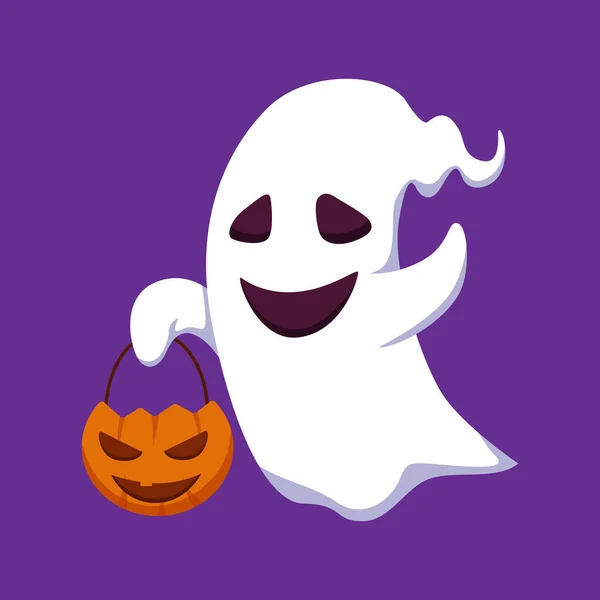 Halloween Ghost Holding Kürbis Design Flache Illustration — Stockvektor