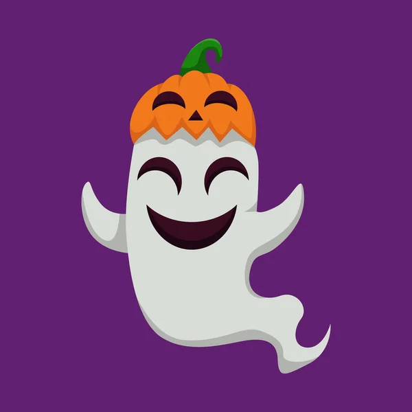 Fantôme Halloween Avec Chapeau Citrouille Illustration Conception — Image vectorielle