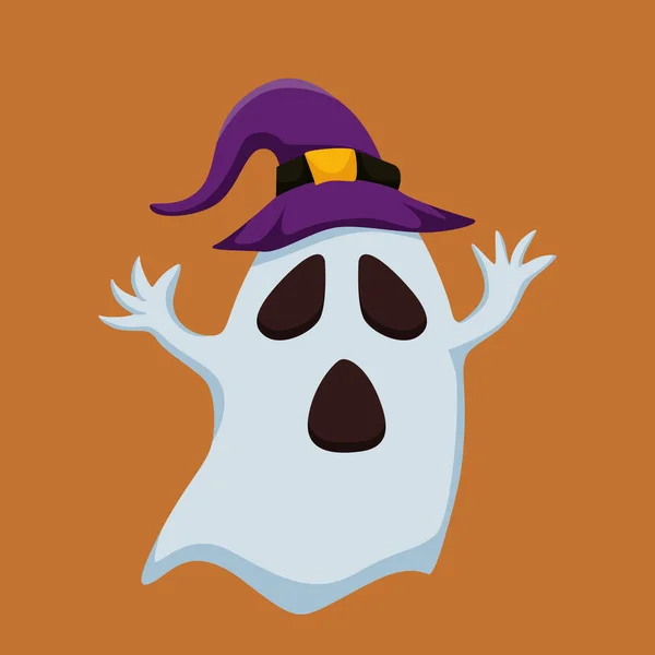 Fantôme Halloween Avec Chapeau Sorcière Design Illustration Plate — Image vectorielle