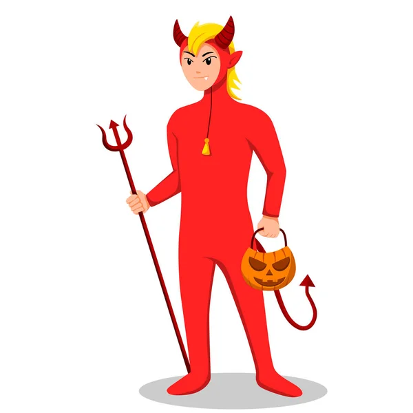 Cadılar Bayramı Şeytan Kostüm Tasarımı Düz Çizim — Stok Vektör