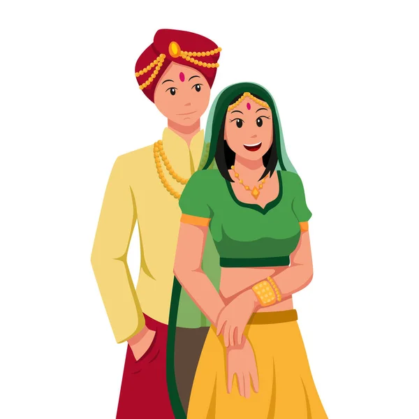 Casamento Indiano Personagem Vector Ilustração — Vetor de Stock