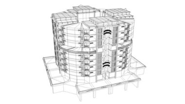 360 görünüm binası kablo, inşaat, plan, teknik.
