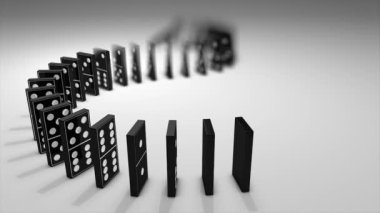 Domino etkisi 3 boyutlu animasyon, çevirme, düşüş, etkileşim, sanat.