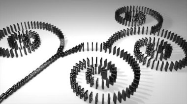 Domino etkisi 3 boyutlu animasyon, çevirme, düşüş, etkileşim, sanat.