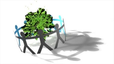 Çevre konsepti animasyonu, çevre dostu, ağaç, insanlar, farkındalık, yeşil, güvenli.
