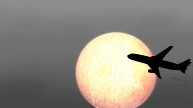 Uçak ayın, siluetin, gecenin içinde uçar..