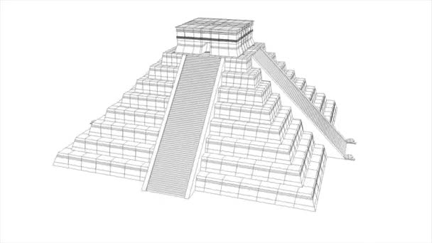 Mesoamerican Aztec Maya Pyramid Wireframe Textured 360 View Structural Animation — 비디오