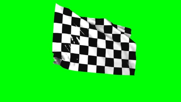 Animación Ondeando Bandera Cuadros Con Pantalla Verde Deportes Blanco Negro — Vídeos de Stock
