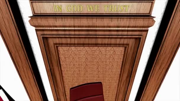 生成されたコンピュータ 3Dレンダリングアメリカの法廷内部ビューアニメーション — ストック動画