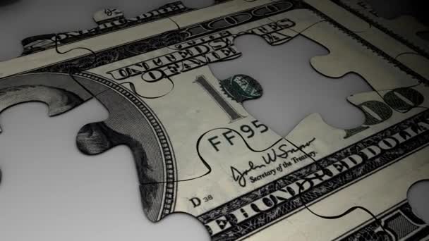 Animacja Koncepcji Dolara Puzzle Kryzys Wartość Przyszłość Dewaluacja — Wideo stockowe