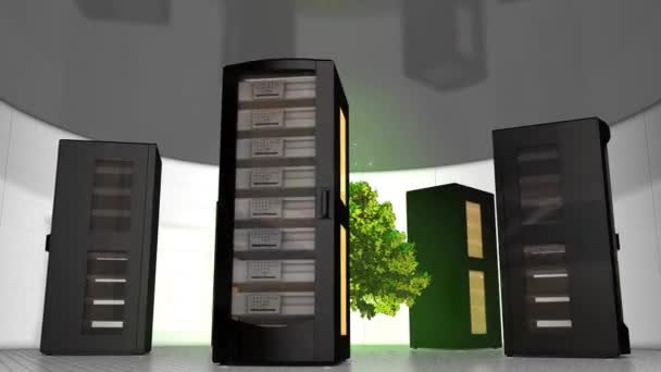 Umweltfreundlicher Serverraum Technologie Rack Baum — Stockvideo