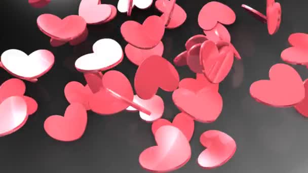 Animatie Hartvormige Chips Laten Vallen Achtergrond Liefde Rood — Stockvideo