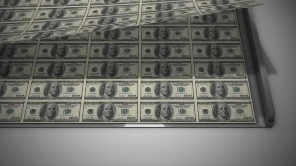 Печать Доллара Денег Бумаги Инфляции — стоковое видео