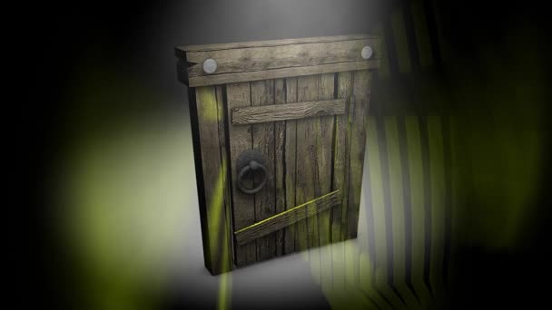 Alte Geheimnisvolle Tür Holz Tor Glanz — Stockvideo