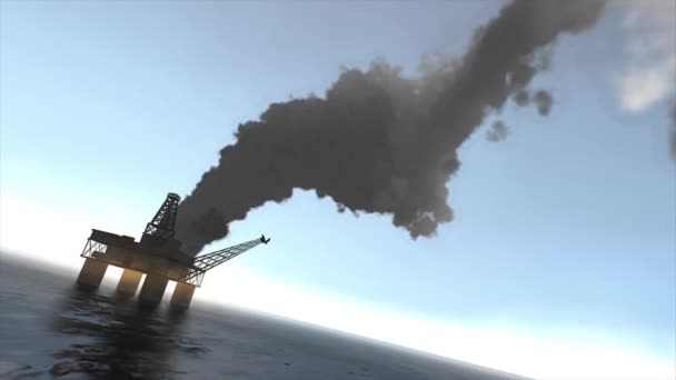 Animação Plataforma Petróleo Offshore Pegou Fogo — Vídeo de Stock