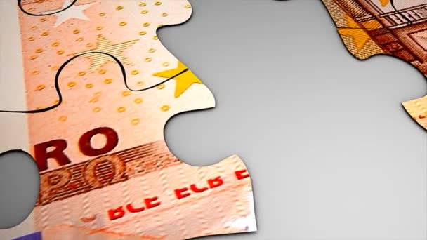 Euro Banknotu Puzzle Koncepcja Animacja — Wideo stockowe