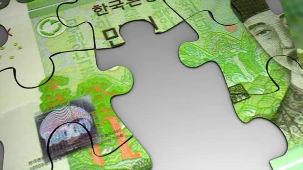 Korea Wygrał Banknot Puzzle Animacja Koncepcja — Wideo stockowe
