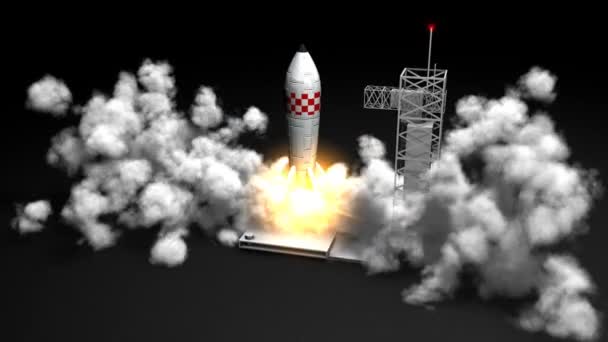 Animatie Rocket Lanceren Speelgoed Vloog Lanceerplatform Opstijgen — Stockvideo