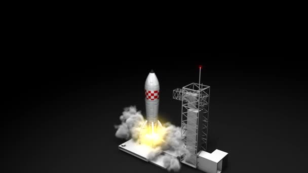 Animatie Rocket Lanceren Speelgoed Vloog Lanceerplatform Opstijgen — Stockvideo