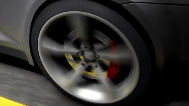 Animacja Samochodowa Zbliżenie Kręcące Się Tylne Koło Samochodu — Wideo stockowe