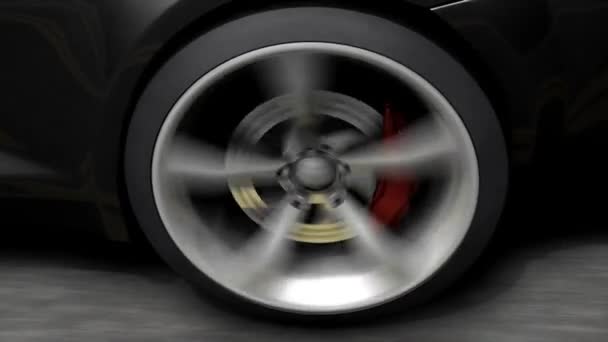 クローズアップ回転車の後輪 スポーツカー ドライブ — ストック動画