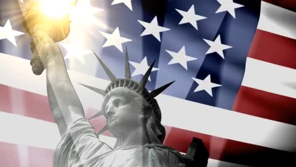 Concetto Animazione Patriottica Statua Libertà Con Bandiera Americana — Video Stock