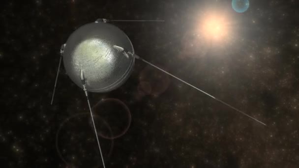 1957 Sputnik Första Konstgjord Jord Satellit Rymden — Stockvideo