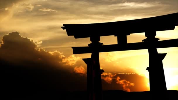 Japanese Torii Gate Beautiful Sunset Background — Stock Video