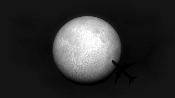 Komercyjne Linie Lotnicze Latać Przez Księżyc Animacji Komputerowej Sylwetka Widok — Wideo stockowe