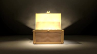 Bilgisayar üretilmiş, sihirli hazine kutusu animasyonu açıyor.