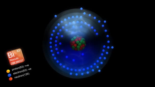 Bismut Atom Symbolem Elementu Číslem Hmotností Barvou Elementu — Stock video