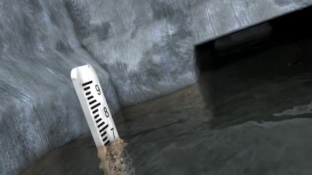 Overstromingsmeter Stijgende Animatie Ramp Noodsituatie Water — Stockvideo