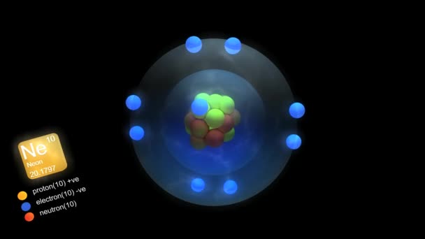 Atom Neonowy Symbolem Elementu Liczbą Masą Kolorem Elementu — Wideo stockowe