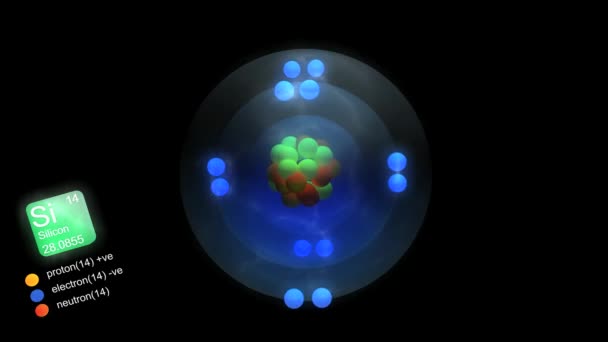 硅原子 具有元素的符号 质量和元素类型的颜色 — 图库视频影像
