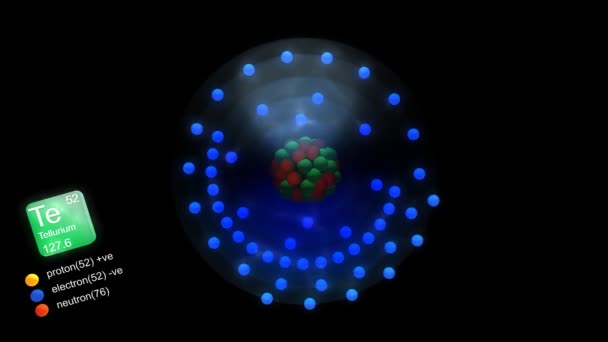 Atom Tellurowy Symbolem Liczbą Masą Kolorem Elementu — Wideo stockowe