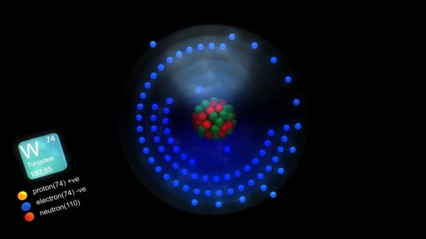 元素の記号 質量と元素の種類の色を持つタングステン原子 — ストック動画