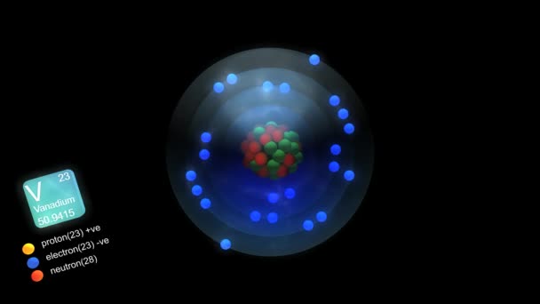 钒原子 具有元素的符号 质量和元素类型的颜色 — 图库视频影像