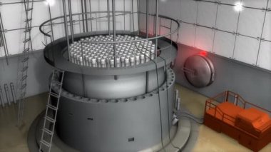 Nükleer reaktör iç görünümü, modern yüksek teknoloji güvenlik önlemleri.