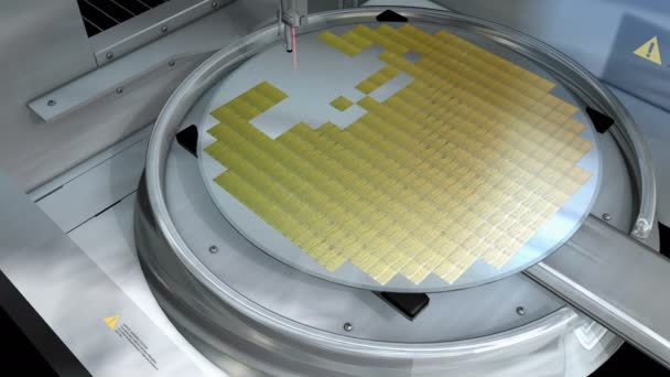 Computer Generated Microchip Die Manufacturing Process Factory Assembling Silicon Wafer — 비디오