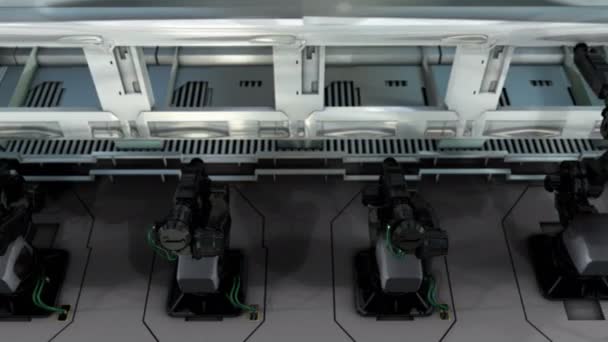 Computergenerierung Künstler Rendering Fabrik Roboter Fließbänder — Stockvideo